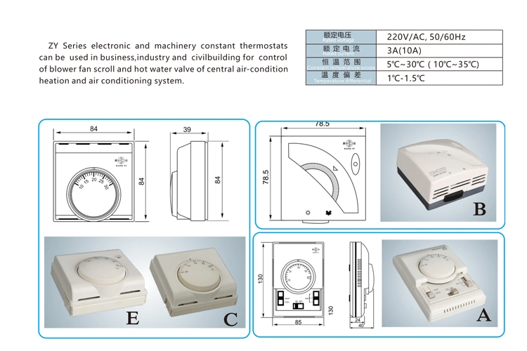 Zy Series Room Mechanical Central Air Conditioner Thermostat Room Thermostat Heat Fan Coil Thermostat